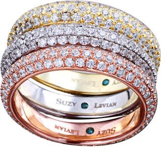 Suzy Levian Bridal 3-piece Tri-tone Eternity Rings Micro-pave Cubic Zirconia Sterling Silver Bands