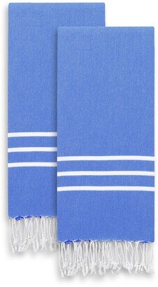 Alara Turkish Pestemal Hand/Guest Towels - Set Of 2 - Royal Blue / White Stripes