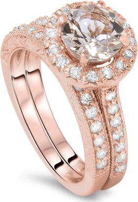 Pompeii3 1 7/8CT Vintage Morganite & Diamond Engagement Wedding Ring Set 14K Rose Gold