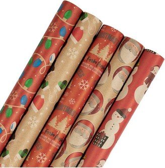 JAM Paper & Envelope 5ct Kids' Kraft Christmas Gift Wrap Rolls