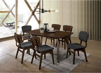 EDWINRAYLLC 7-Piece Solid wood Modern Dining Table Set with Fin Legs Stretcher Base Table and 6 Fabric Padded Curved Back Side Chairs