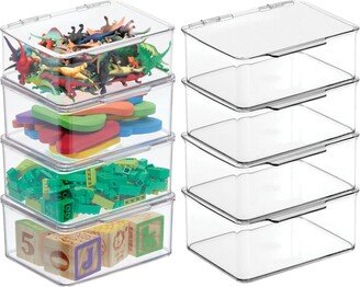 mDesign Plastic Playroom/Gaming Storage Organizer Box, Hinge Lid, 8 Pack, Clear