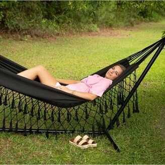 10 Fringe Outdoor Fabric Hammock Black