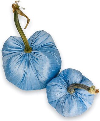 Light Blue Silk Dupioni Pumpkin With Real Stem