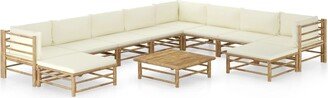 11 Piece Patio Lounge Set with Cream White Cushions Bamboo