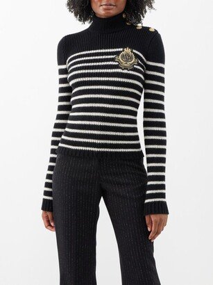 High-neck Striped Cashmere-blend Sweater