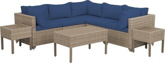 Maui 8-Piece Outdoor Conversation Set including Coffee Table and Two End Tables in Natural Aged Wicker