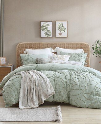 Chenille Rose Green 3 Piece Comforter Set, Full/Queen