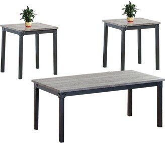 3 Piece Metal Frame Coffee and End Table Set in Grey and Black Finish