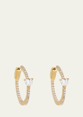 18k Yellow Gold Pave Diamond Heart Hoops