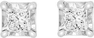 14K White Gold Square Diamond Stud Earrings - 0.49ct.