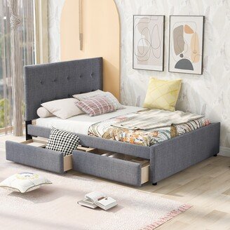 GEROJO Queen Upholstered Platform Bed with Headboard & Drawers