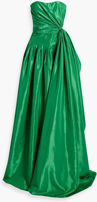 Strapless pleated taffeta gown