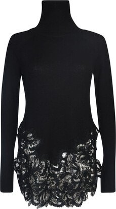 Lace Paneled Turtleneck Pullover