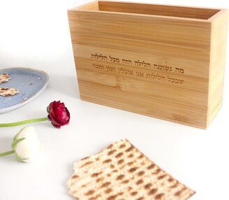 Passover Matza Box | Modern Bamboo Seder Gift With Hebrew Inscriptions Pesach Table Decor