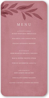 Wedding Menu Cards: Pressed Leaves Wedding Menu, Pink, 4X8 Flat Menu, Matte, Signature Smooth Cardstock, Rounded