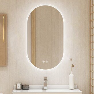 26X18 Inch Frameless Oval Hanging Vertically Three-color Smart Light Bathroom Mirror - Natural - 18