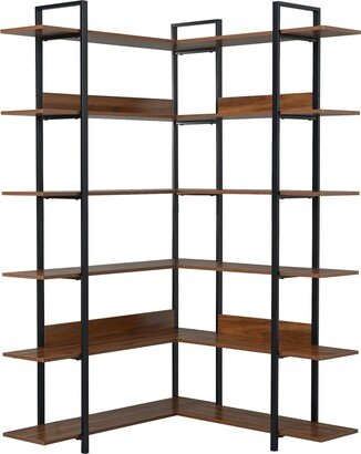 hommetree 6-tier L-shape Bookshelf with Metal Frame and Adjustable Foot Pads
