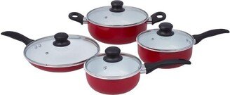 Lexi Home 8-Piece Ceramic Non-Stick Cookware Set - Red, White