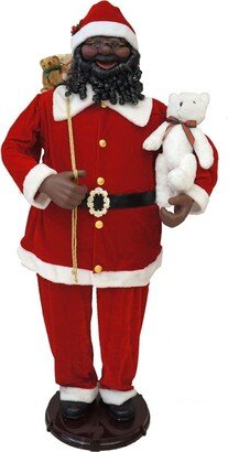 58-in. African American Dancing Santa with Toy Sack and Teddy Bear | Indoor Animated Holiday Home Decor | Motion-Activated Christmas Animatronic | FSC058-2RD6-AA