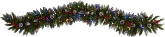 Snow Tipped Extra Wide Artificial Christmas Garland With Pinecones, Berries And 100 Multicolor Led Lights