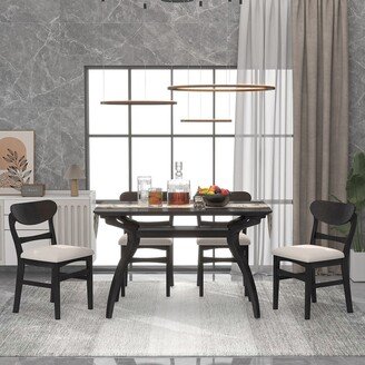 Dining Table Set with Storage Space and 4 Soft Cushion Chairs