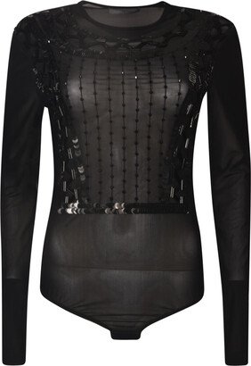 Lace Paneled Longsleeved Bodysuit-AA