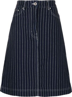 Striped Denim Midi Skirt