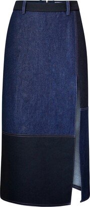 Kathy C Vang Demi Colorblock Midi Denim Skirt