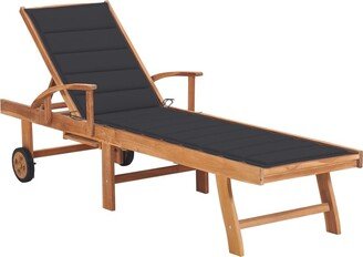 Sun Lounger with Anthracite Cushion Solid Teak Wood - 76.8 x 23.4 x 13.8