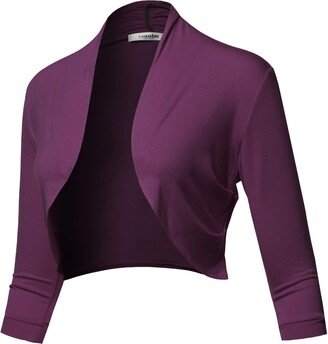 SSOULM Women's 3/4 Sleeve Shirring Bolero Shrug Cardigan with Plus Size - Purple - X-Large