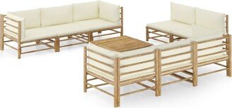 9 Piece Patio Lounge Set with Cream White Cushions Bamboo - 25.6 x 27.6 x 23.6-AA
