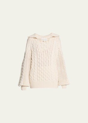 Johnny Collar Cable Wool Cashmere Sweater