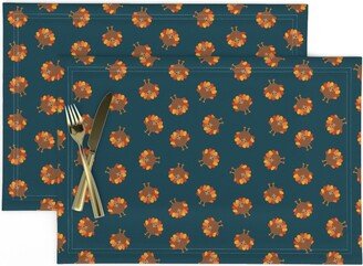 Thanksgiving Placemats | Set Of 2 - Cute Turkey By Littlearrowdesign Teal Blue Autumn Fall Cloth Spoonflower