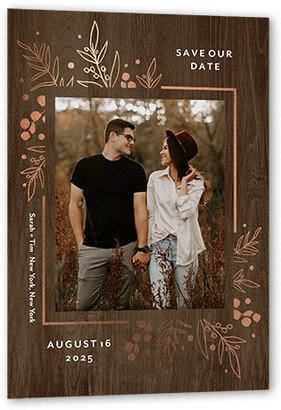 Save The Date Cards: Lustrous Foliage Save The Date, Rose Gold Foil, Brown, 5X7, Luxe Double-Thick Cardstock, Square