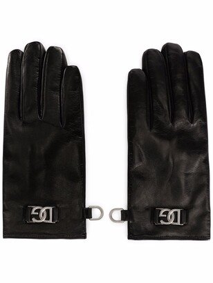 leather logo-plaque gloves