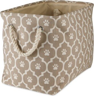 Contemporary Home Living 16 Brown White Rectangular Medium Lattice Paw Pet Storage Bin