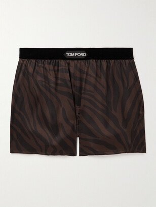 Zebra-Print Velvet-Trimmed Silk-Satin Boxer Shorts