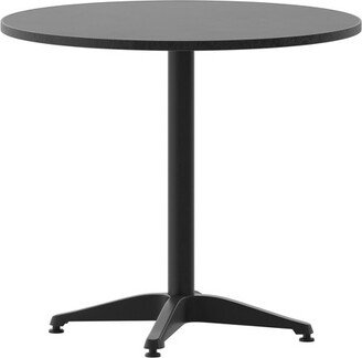 Emma and Oliver Black 31.5'' Round Metal Table with Base for Indoor and Outdoor Use