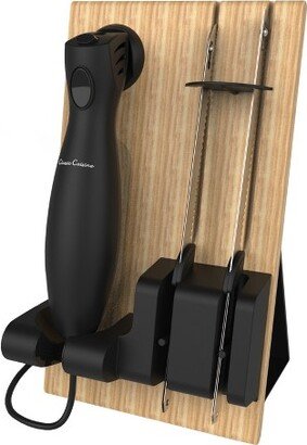 Hastings Home Electric Comfort-Grip Carving Knife Set with Two Blades and Wooden Storage Block