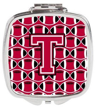 CJ1079-TSCM Letter T Football Crimson & White Compact Mirror