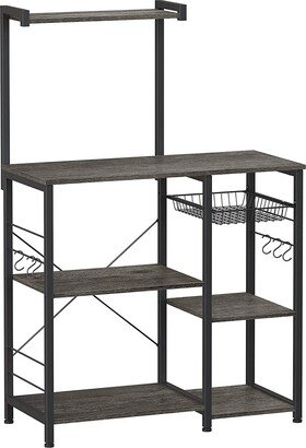 Baker’s Rack with Shelves, Kitchen Shelf with Wire Basket, 6 S-Hooks, Microwave Oven Stand, Utility Storage for Spices, Pots