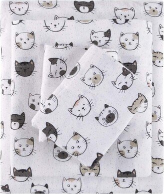 Gracie Mills Cozy Soft Cotton Novelty Print Flannel Sheet Set Grey/Pink Cats Full - Grey/pink cats