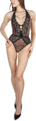 MeMoi Women's Alexandra Halter Plunge Print Bodysuit