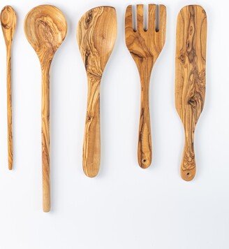 Olive Wood Spoons Set, Wooden Utensil Olivewood Utensils, Natural Spoons, Serving