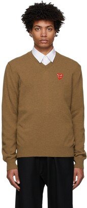 Brown Knit Double Heart V-Neck