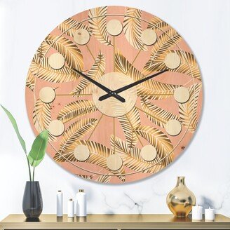 Designart 'Golden Foliage IV' Mid-Century Modern Wood Wall Clock