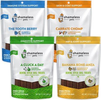 Shameless Pets Dog Dental Treats - Dental Sticks for Dogs, Made with Upcycled Ingredients & Zero Artificial Flavors, Tooth Berry, Carrate Chomp, A Clu