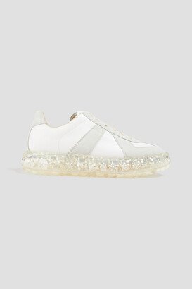 Suede and leather platform exaggerated-sole sneakers