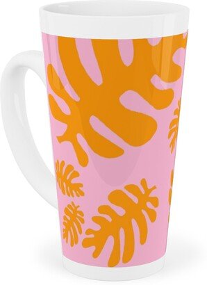 Mugs: Funky Tropical Leaf - Orange And Blush Tall Latte Mug, 17Oz, Pink